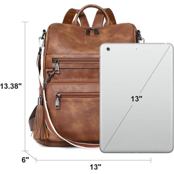 Women's Vegan Leather Backpack Purse – Large Travel Backpack - Picture 7 of 7